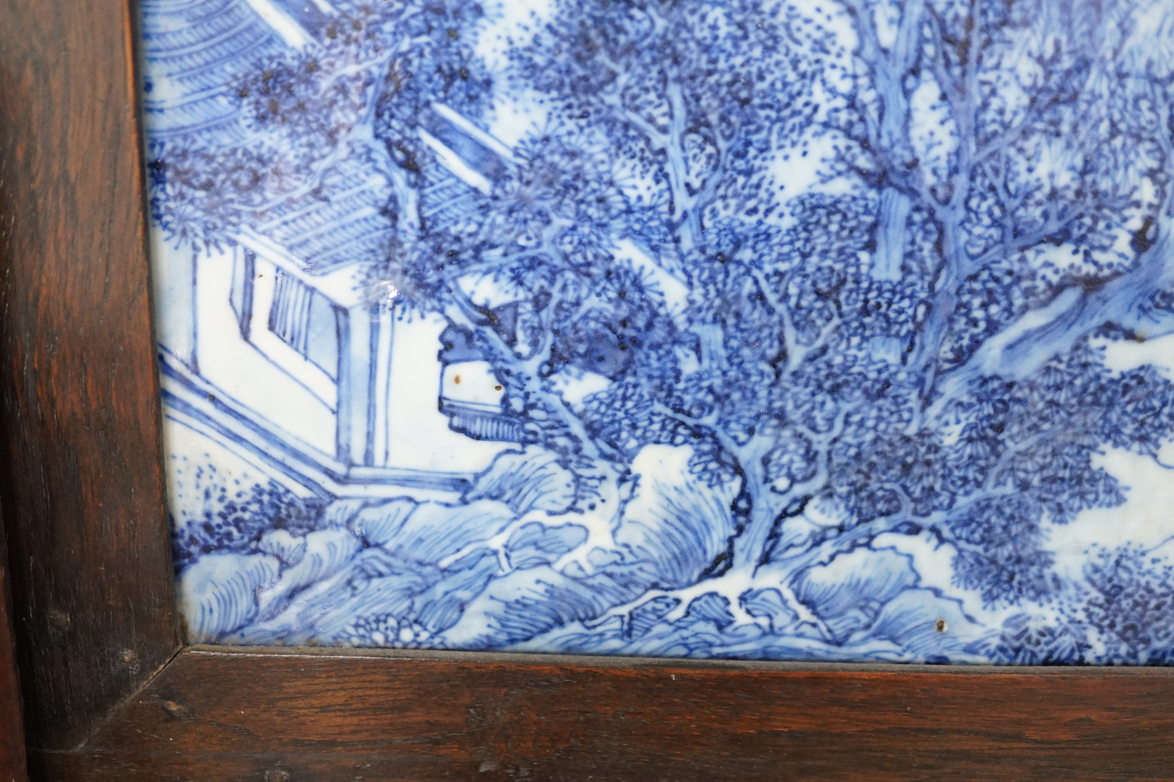 A Chinese blue and white ‘landscape’ table screen, late 19th century